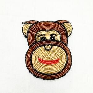 Monkey Beaded Animal Shaped Coin Purse Brown 3 x 4